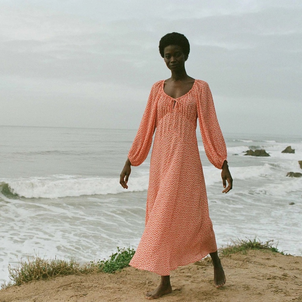 Dôen maxi dress orange floral print long sleeve